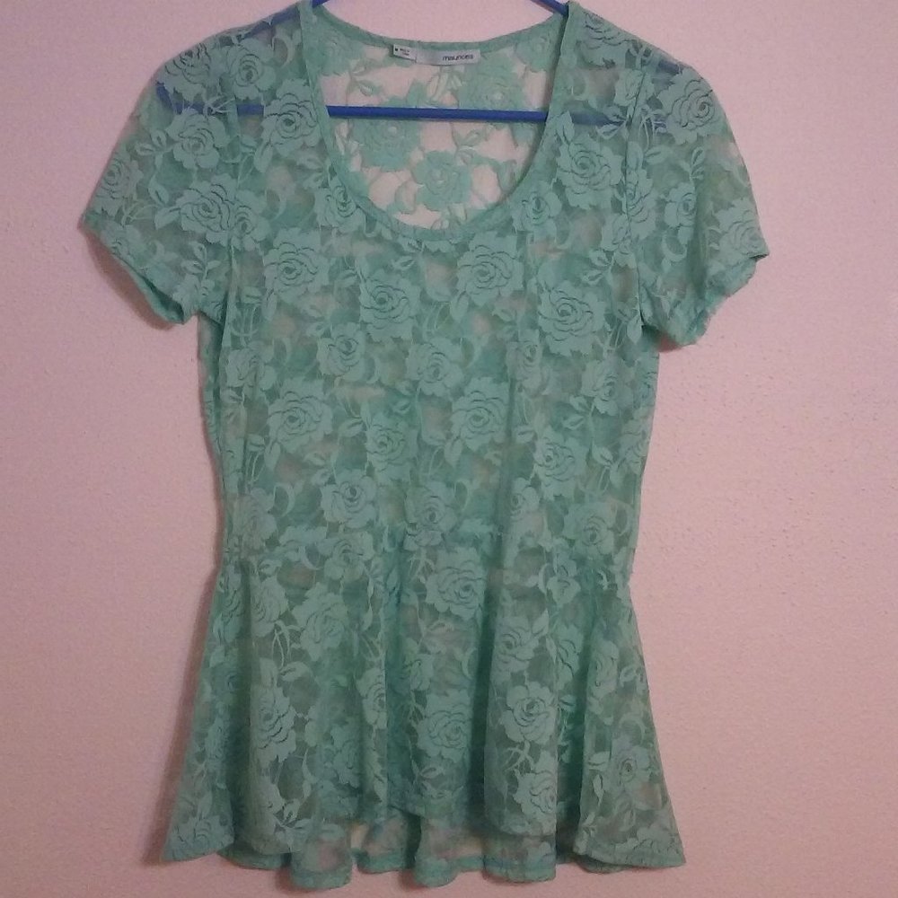 Maurices | Mint Green Floral Lace Peplum Top